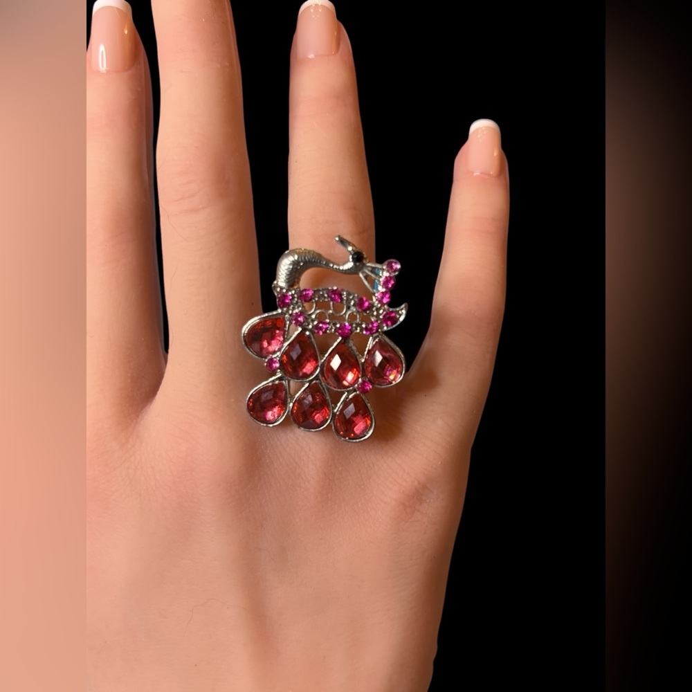 Adjustable Silver and Pink Peacock Cocktail Ring 
BUY 2 GET 1 FREE!!